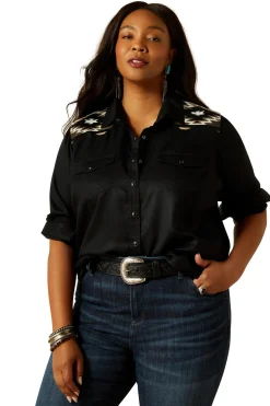 Dawn Damen Westernhemd mit Druckknöpfen und langen Ärmeln