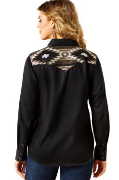 Dawn Damen Westernhemd mit Druckknöpfen und langen Ärmeln